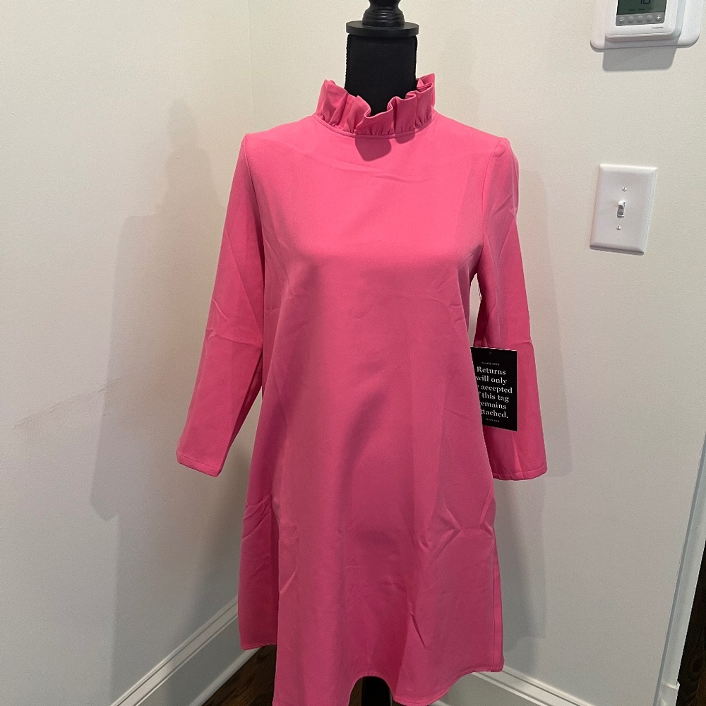 NWT Tuckernuck Dress Hot Pink Daphne Ruffle Collar Swing Mini - size Small